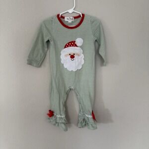 Marie Nicole‎ Santa Embroidered Applique Ruffled Romper Baby Girl 18-24 Months